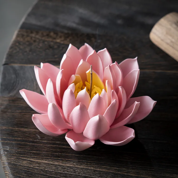 非遗陶瓷粉荷花纯手工手捏线香插香薰摆件香道家用茶器茶具茶配件