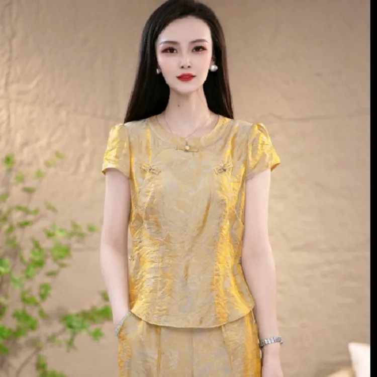 2025夏季百搭小众气质流光金清凉透气遮肉显瘦套装两件套