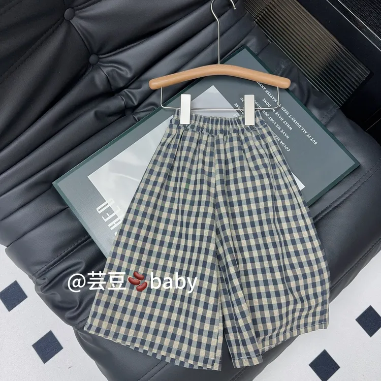 【亲子装】2025新款夏季女童直筒裤亲子装格子裤韩系洋气舒适宽松