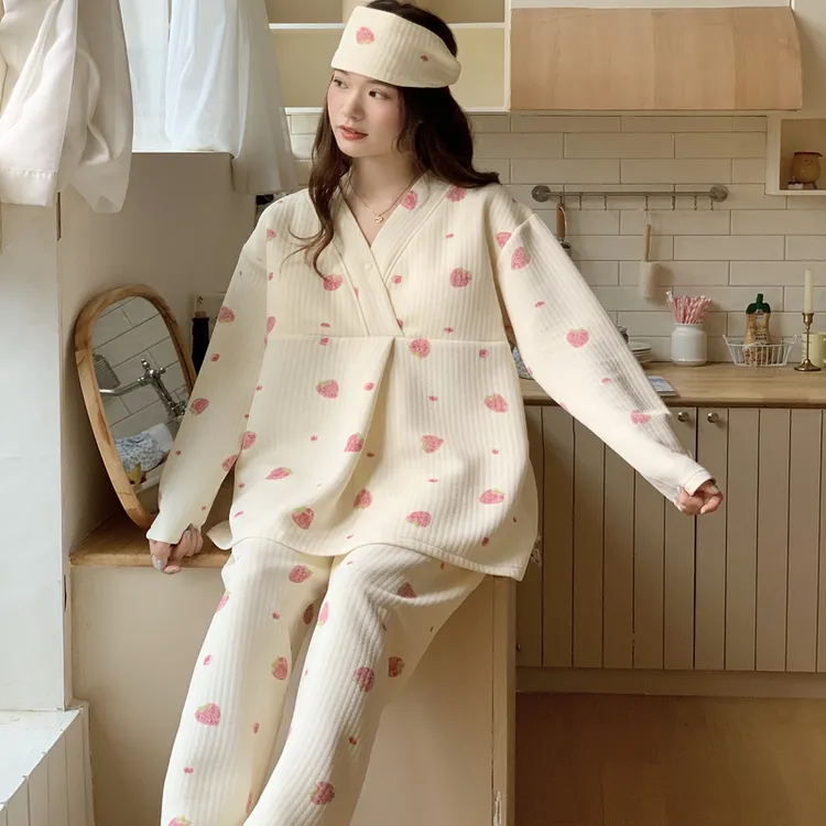 秋冬月子服带胸垫11月份产后加厚孕妇哺乳睡衣产妇喂奶春秋家居服