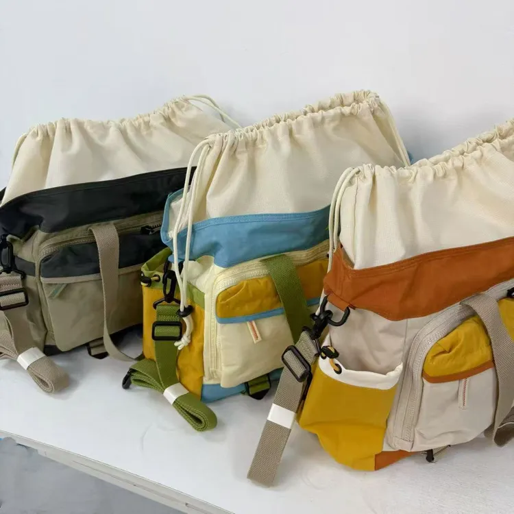 【复古美式】旅途出行便捷通勤休闲拼色大容量托特包运动健身包旅行