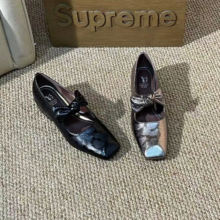 1375【轻语】牛皮版欧洲站2025小方头气质法式头层皮单鞋A【5CM】