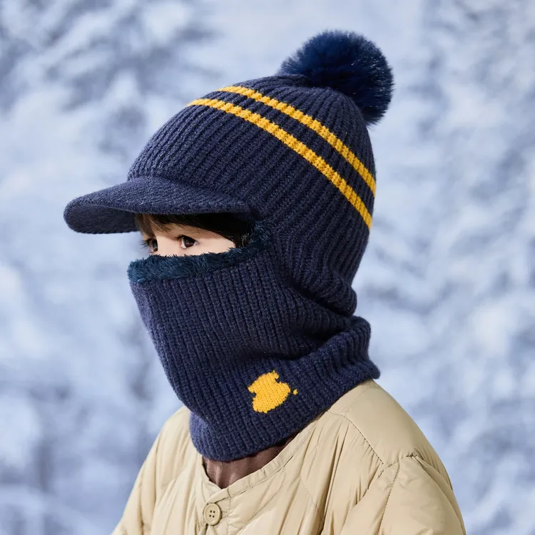 儿童帽子围脖一体帽加绒保暖防风口罩连体帽男女童护耳宝宝鸭舌帽