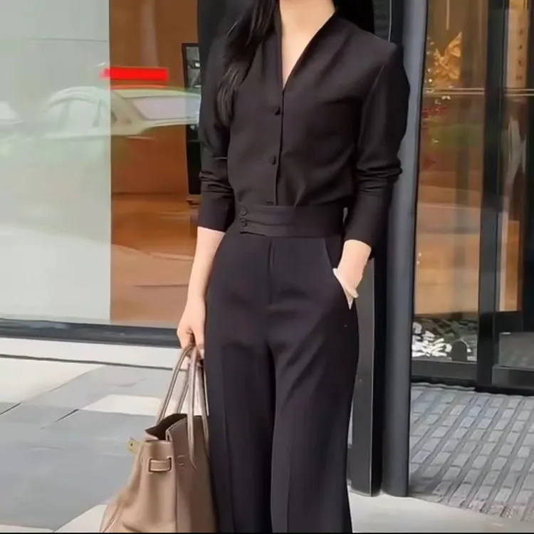 新款干练气质上衣高腰修身显瘦裤子女