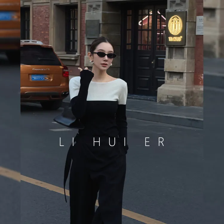 Li Hui Er 李慧儿【悉尼街区】冬轻奢设计师款黑白针织衫YCN1-009