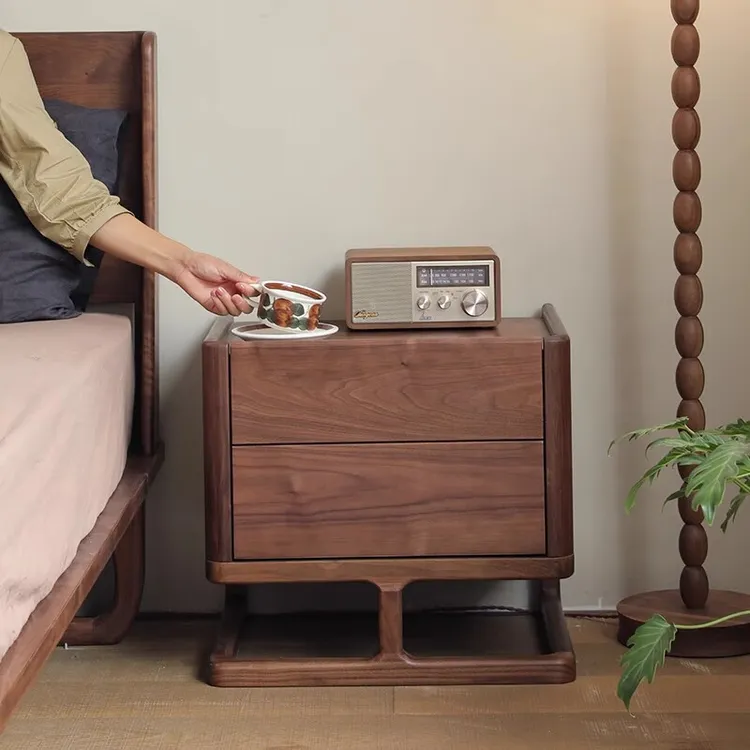 北美黑胡桃木床头柜北欧现代简约实木双抽边柜卧室二斗柜储物柜