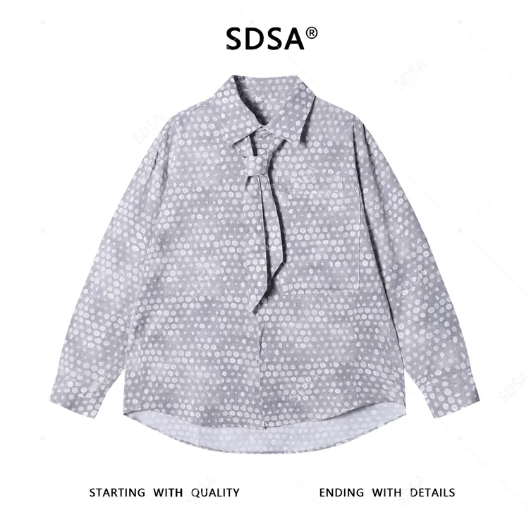SDSA男士秋冬新款痞帅男装潮牌撞色领带设计长袖衬衫时尚简约衬衣