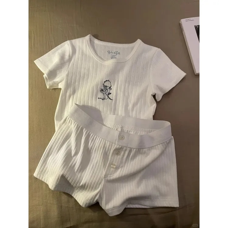 纯欲小天使甜美少女纯色薄款短袖睡衣女夏季套装可外穿家居服夏