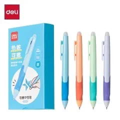 得力按动可擦笔学生专用黑色可擦拭中性笔笔芯三年级摩易擦笔晶蓝
