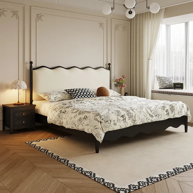 法式复古实木床美式真皮床主卧室网红床小户型简约现代软包双人床