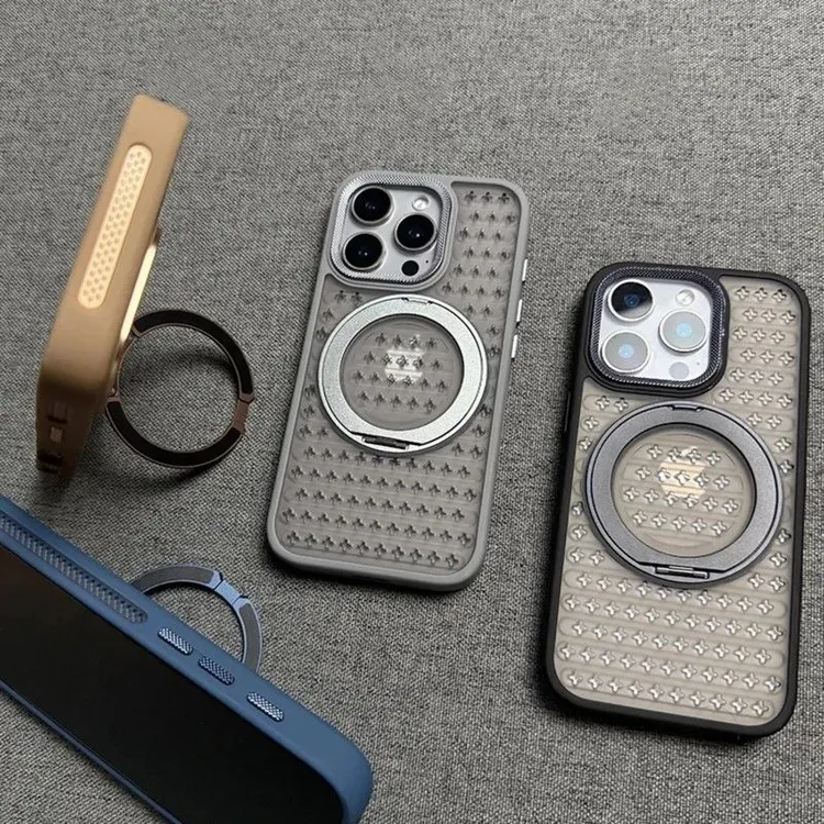 360旋转磁吸支架适用苹果16promax手机壳镂空13透气散热iPhone15