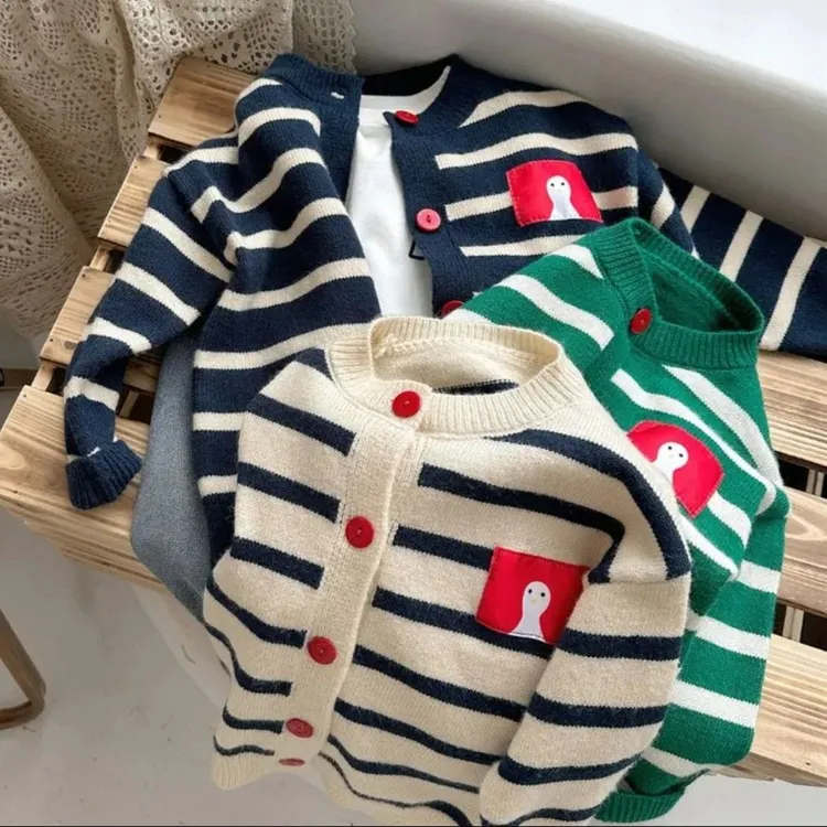小堂煌男女童儿童童装开衫毛衣春秋宝宝外套针织春款薄款洋气条纹