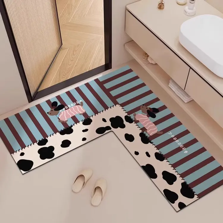卫生间浴室门口地垫洗漱台硅藻泥垫卡通拐角L形防滑吸水速干脚垫