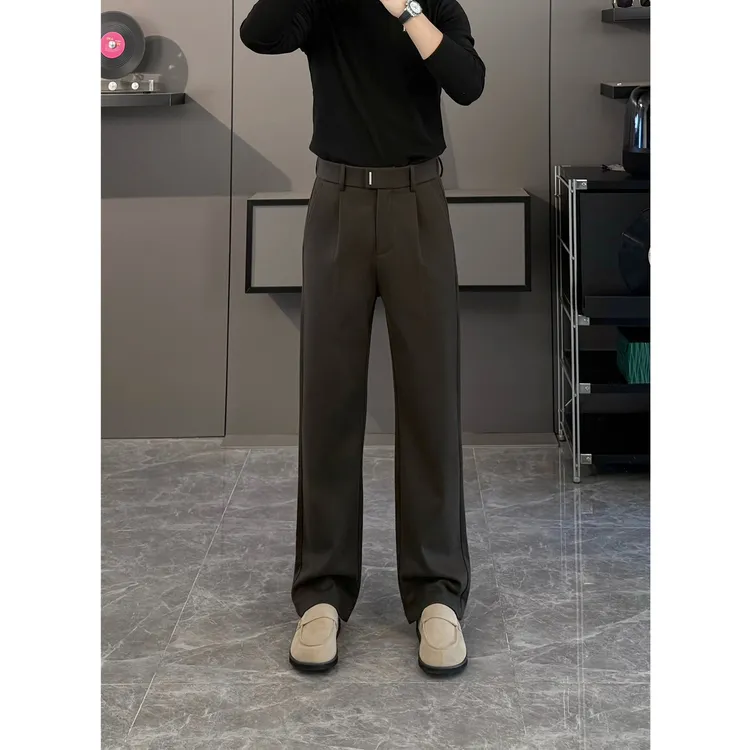 重磅毛呢秋冬保暖百搭休闲西裤男士西服裤合金竖扣设计直筒休闲裤