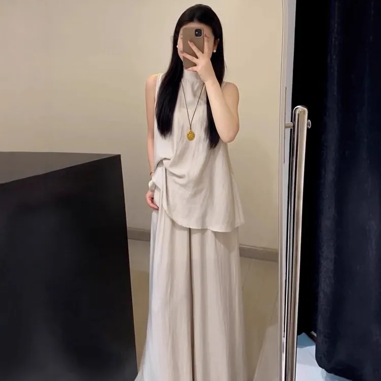 休闲无袖上衣阔腿裤套装女2025新款感禅意夏季一整套减龄穿搭