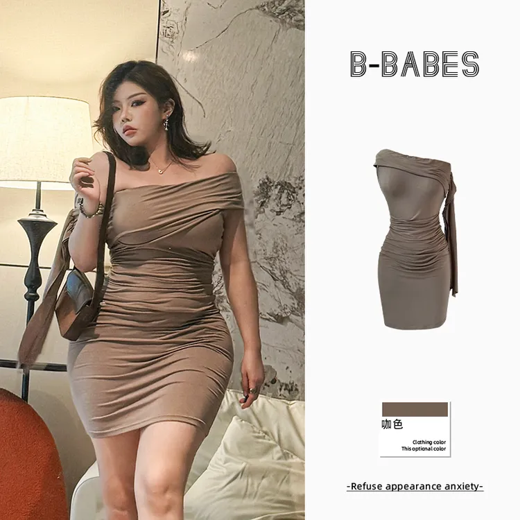 B-babes【身材有致】纯欲小众高腰修身气质短裙复古性感风连衣裙