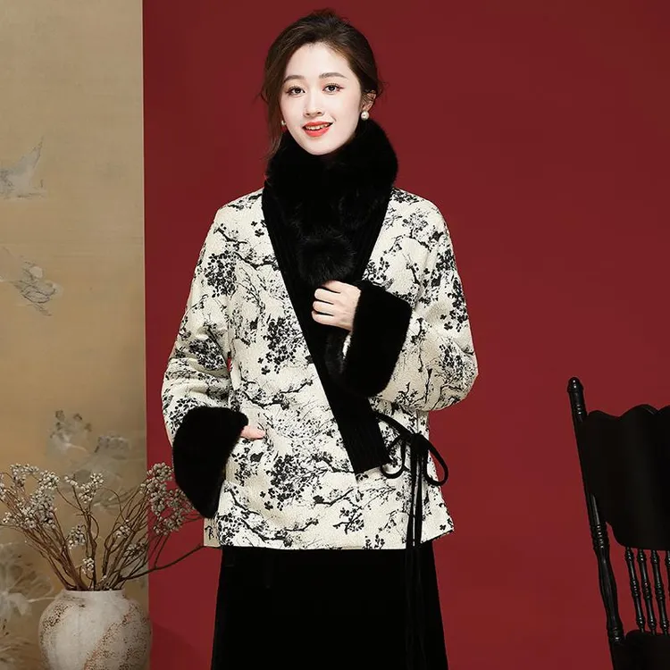 新中式国风羽绒服女冬季新款中国风提花长袖百搭款24390