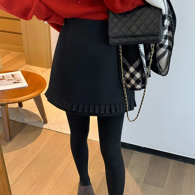 韩版设计感气质毛呢半身裙女2025秋冬新款大码百搭显瘦高腰A字裙