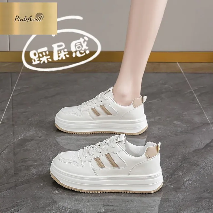 PinkAvril踩屎感厚底小白鞋女2025年春秋新款小码34百搭不累脚运