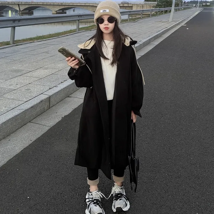女童长款呢大衣秋冬款2025新款儿童洋气外套女孩大童冬装加厚呢子
