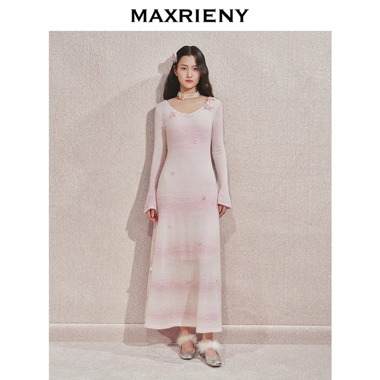 【贵雅日常-商场同款】MAXRIENY温柔浪漫感渐变连衣裙华丽感显瘦