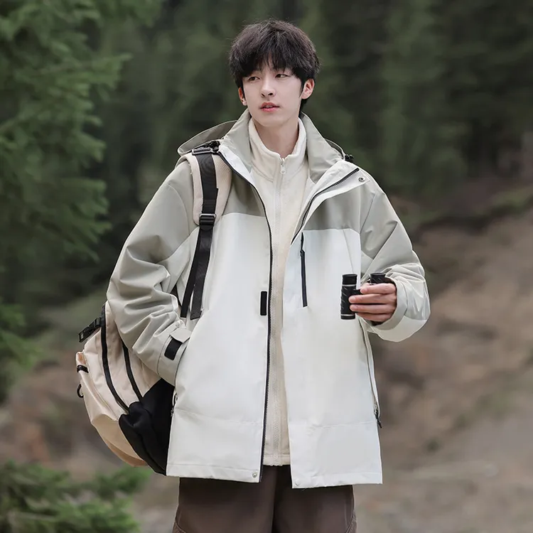 纪诗哲三合一冲锋衣男士新款防风防泼水连帽夹克潮流时尚登山服
