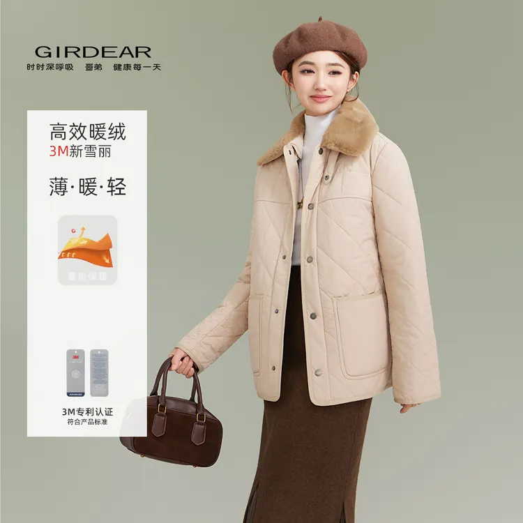 GIRDEAR/哥弟3M新雪丽棉服 翻边毛领简约舒适保暖宽松外套1400820