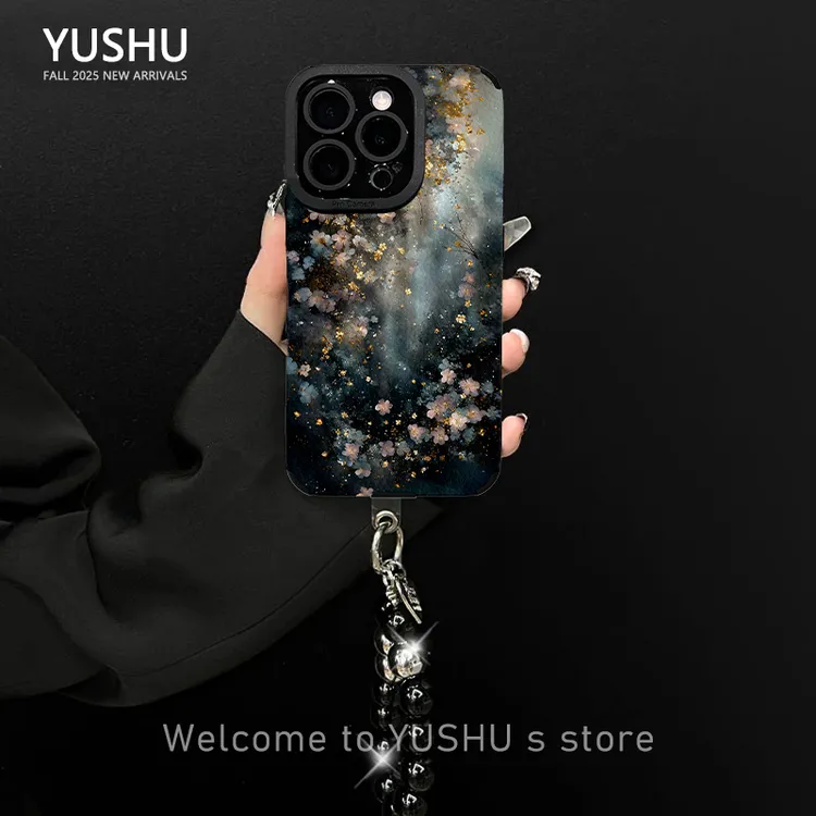 金粉晕染樱花手机壳适用于苹果17vivo华为oppo瞳眼羊皮网红高颜值