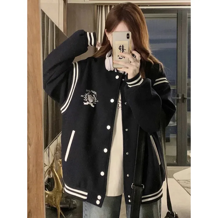 秋天外衣男款美式高街棒球服外套男春秋款宽松情侣休闲大码夹克男