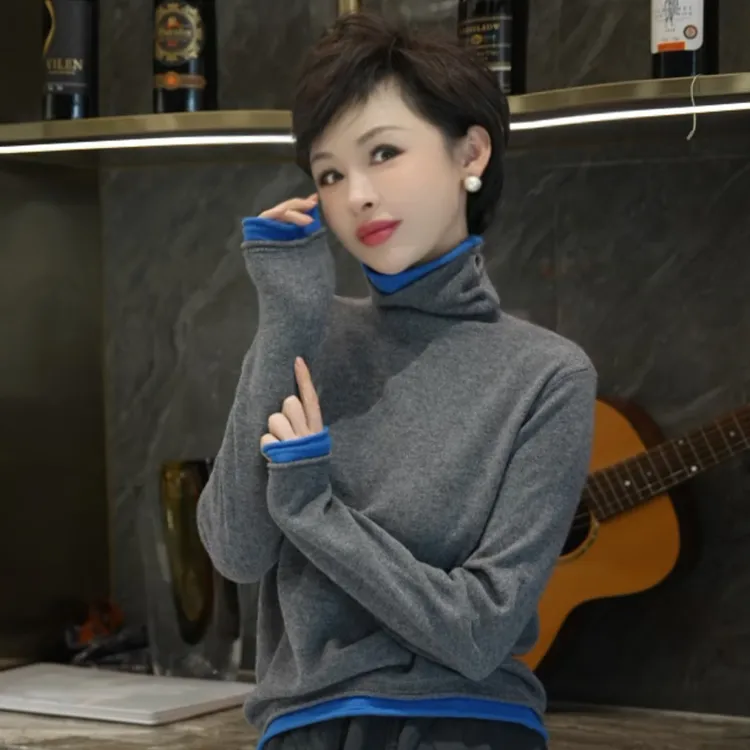 【假两件密支纯羊毛】撞色简约气质百搭长袖针织衫MG8607