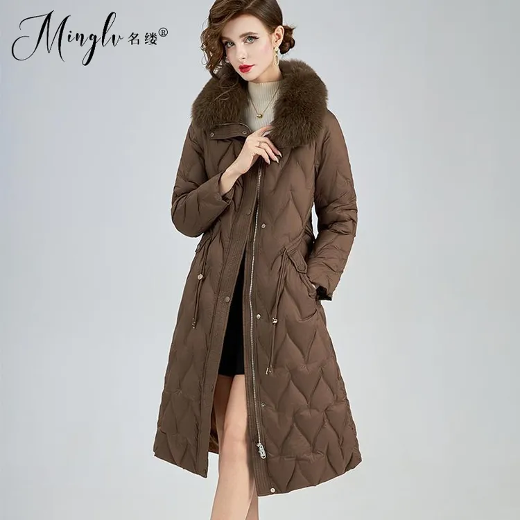 羽绒服女款2025冬季新款咖色大毛领直筒显瘦小众设计感中长款加厚