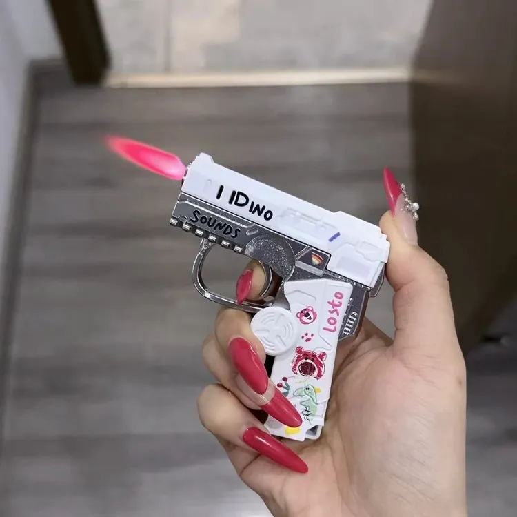 多功能夜光折叠枪双形态创意解压指尖陀螺充气防风打火机送男女友