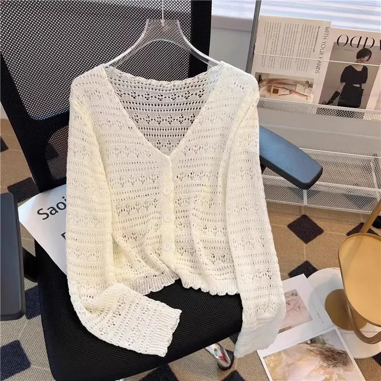 冰丝棉开衫夏季新款薄外套女短款镂空防晒衣披肩春秋薄款外搭上衣