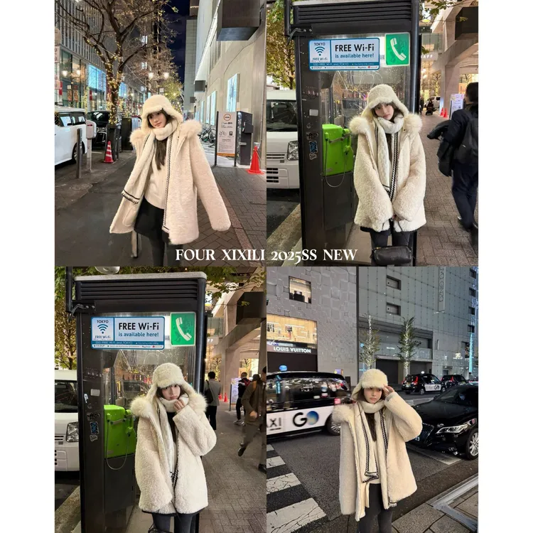 XIXI25NEW | 朝日奈| 韩系连帽加厚可拆卸毛领保暖环保毛毛外套