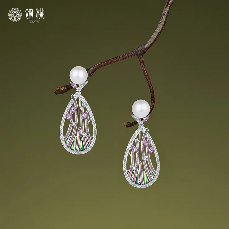 馆桃【蒂】18K白金珍珠耳坠
