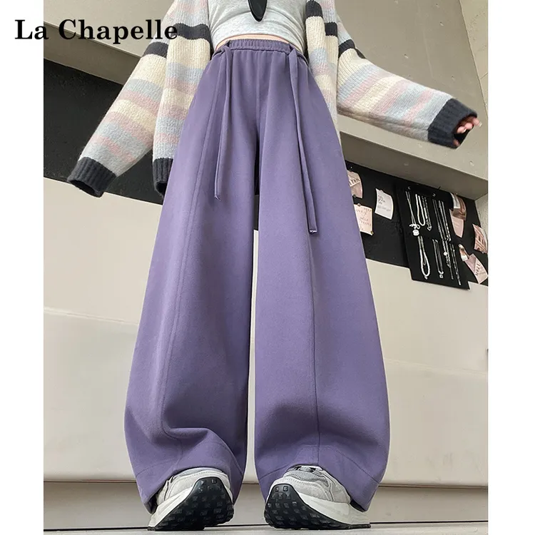 拉夏贝尔抽绳南瓜阔腿裤女2025秋季高腰设计感宽松休闲裤弯刀卫裤