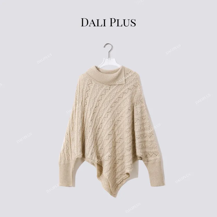 DALI PLUS“山羊绒斗篷针织”不规则设计法式长袖毛衣-D5CK2164