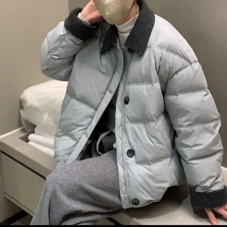 翻领撞色拼接棉服外套女2025冬新款短款加厚保暖设计感小个子棉衣