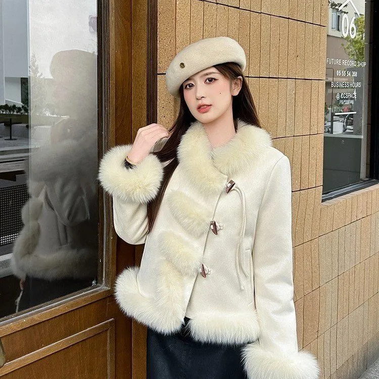 棉服短外套女冬2025小个子麂皮绒派克服