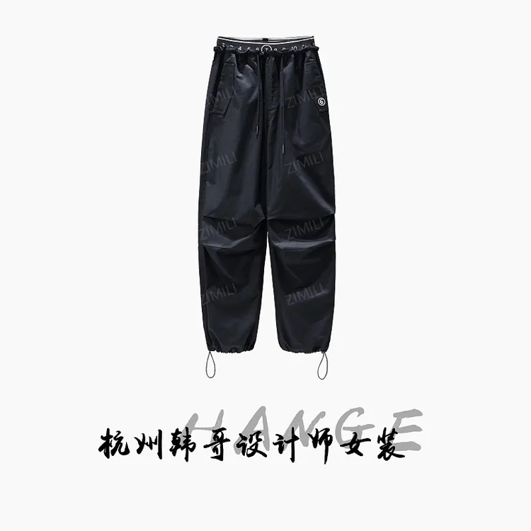 【韩哥女装】2025秋冬新品《炭棱》黑色双腰头工装风工装裤2762-P2