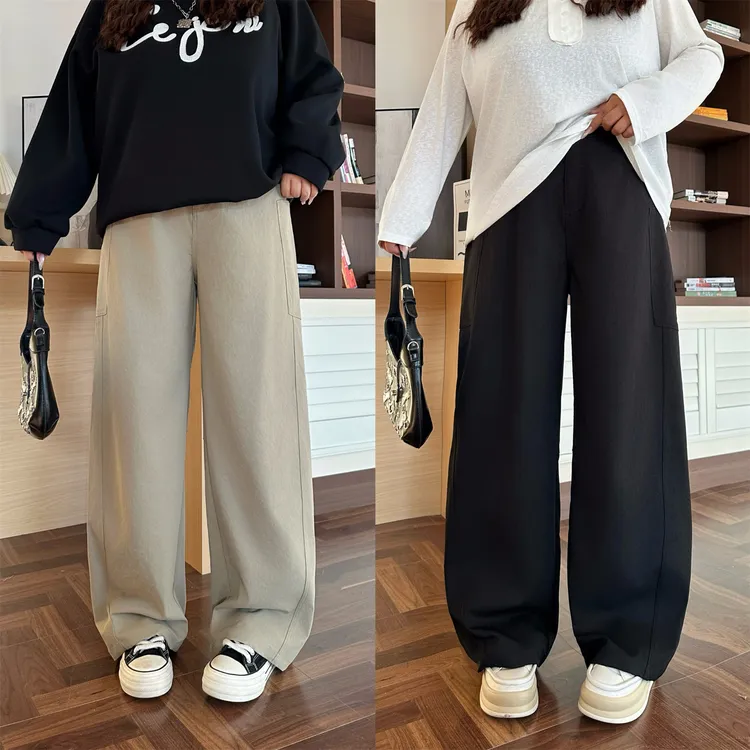 大码女装秋季宽松减龄花契200斤胖mm美式复古工装弯刀裤12724-H