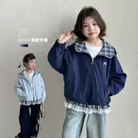 女童秋款外套2025春秋新款儿童洋气蕾丝花边中大童连帽外套Q13870