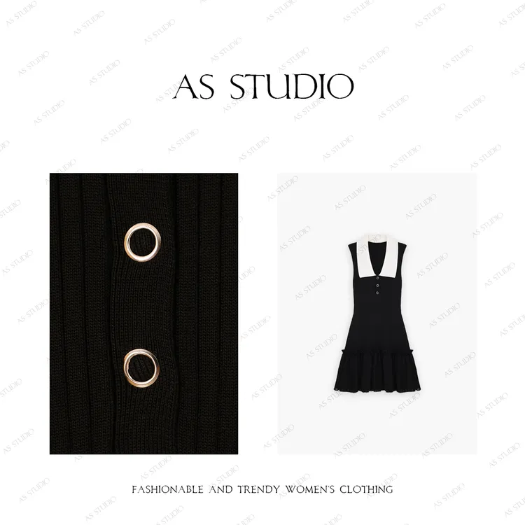 【AS小路易】25经典拼色衣领罗纹针织紧身弹力连衣裙AS25XLYQ02010