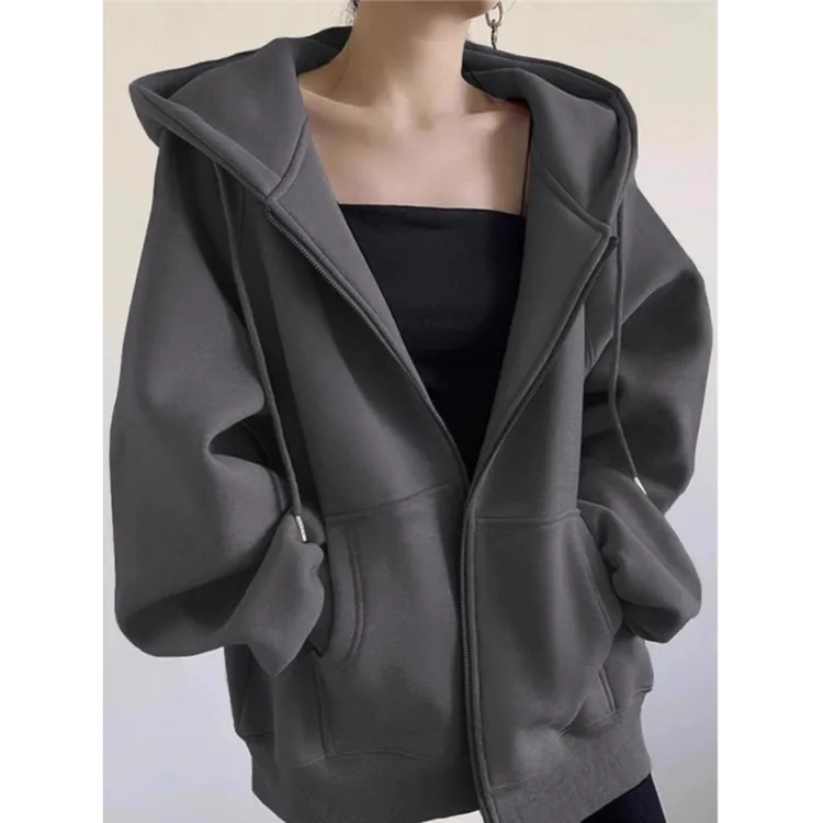 凯颂特大码300斤韩系简约百搭纯色拉链卫衣男女秋冬宽松开衫外套