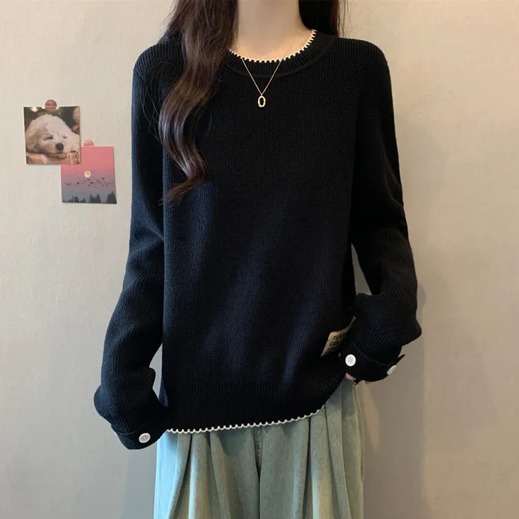 胖mm宽松遮肚子秋冬针织衫毛衣显瘦圆领大码设计感正肩打底衫上衣