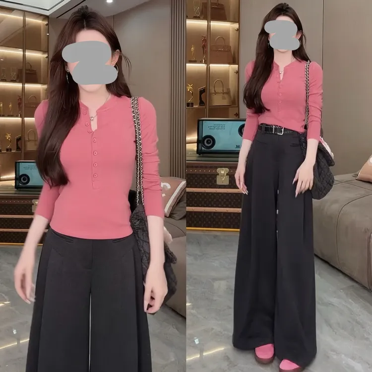 网红洋气炸街女装2025秋季甜美修身长袖打底上衣休闲阔腿裤套装女