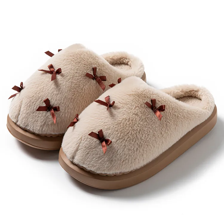 新款居家地板女静音士厚底毛绒棉拖鞋冬季室内家用保暖家居拖鞋