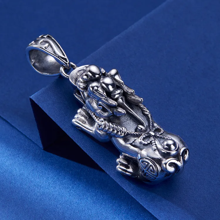 吊坠足银 素款男士民族风实心饰品复古貔貅挂坠霸气项坠时尚个性