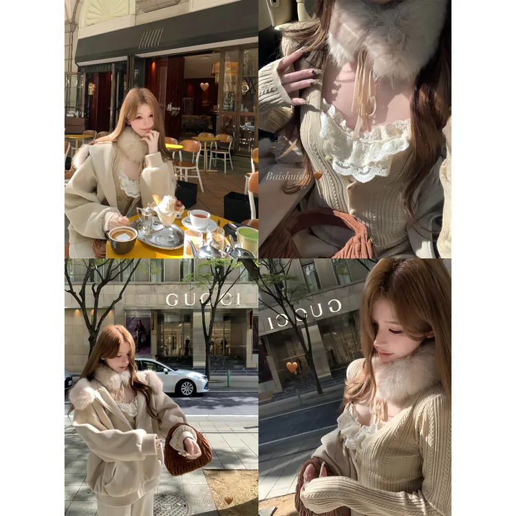 白水女  V领针织开衫&U领蕾丝吊带纯欲套组 B51054835 B51155920