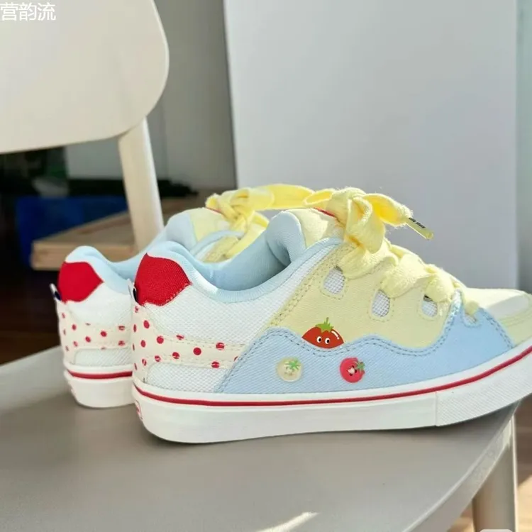 小香风多巴胺面包鞋女2025新款小番茄黄蓝撞色拼接新年国潮滑板鞋